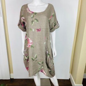 Vasna Sz Xl Floral Linen Dress 